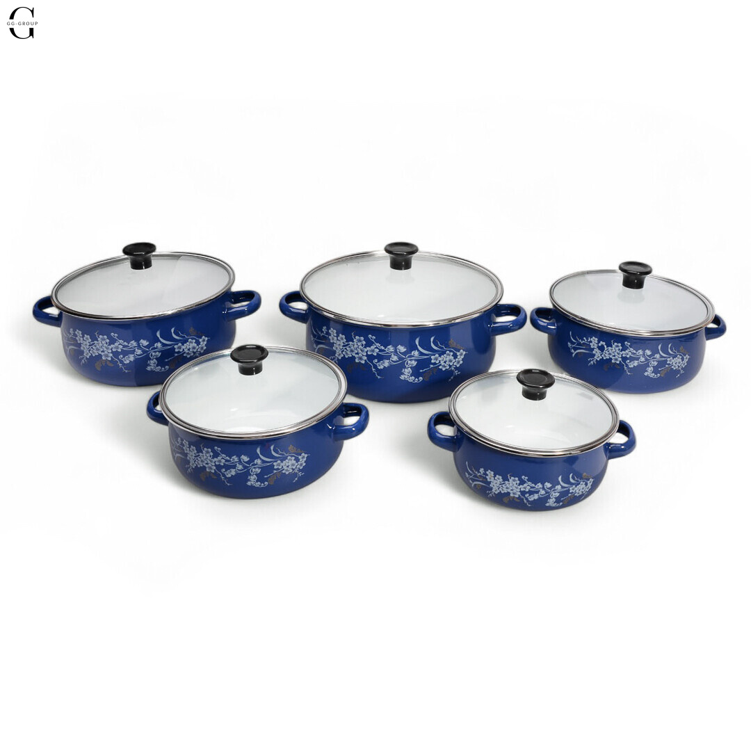 Набор кухонных кастрюль Benson BN-079 Blue, 5 шт с жаропрочными стеклянными крышками